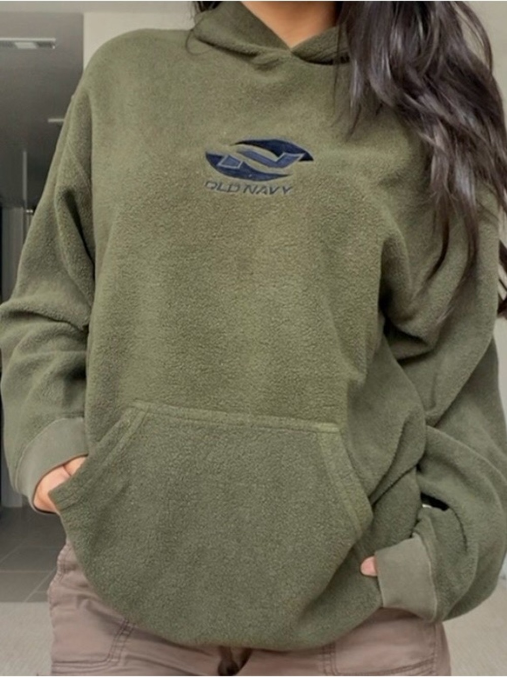 Old Navy Olive Green Fleece Hoodie Sweatshirt - Women's